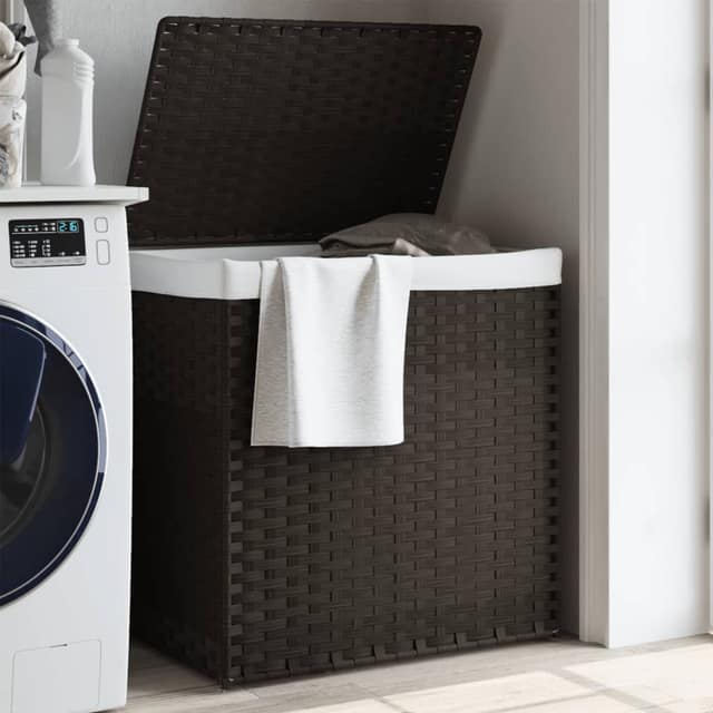 VidaXL Καλάθι Πλυντηρίου 2 Τμήματα Σκ. Καφέ 53x35x57εκ Συνθετικό Ρατάν