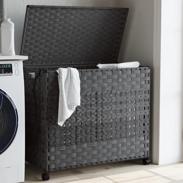VidaXL Καλάθι Άπλυτων με Τροχούς Γκρι 66x35x60 εκ. από Ρατάν