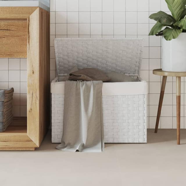 VidaXL Καλάθι Πλυντηρίου με Καπάκι Λευκό 55,5 x 35 x 34εκ. Συνθ. Ρατάν