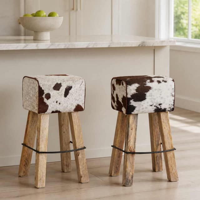 VidaXL Μπαρ σκαμπό 2 τμχ. Καφέ και Λευκό 44 x 33 x 74 cm Αληθινό Δέρμα