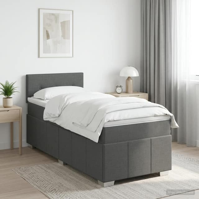 VidaXL Κρεβάτι box spring με στρώμα Σκούρο Γκρι 90 x 200 cm Ύφασμα
