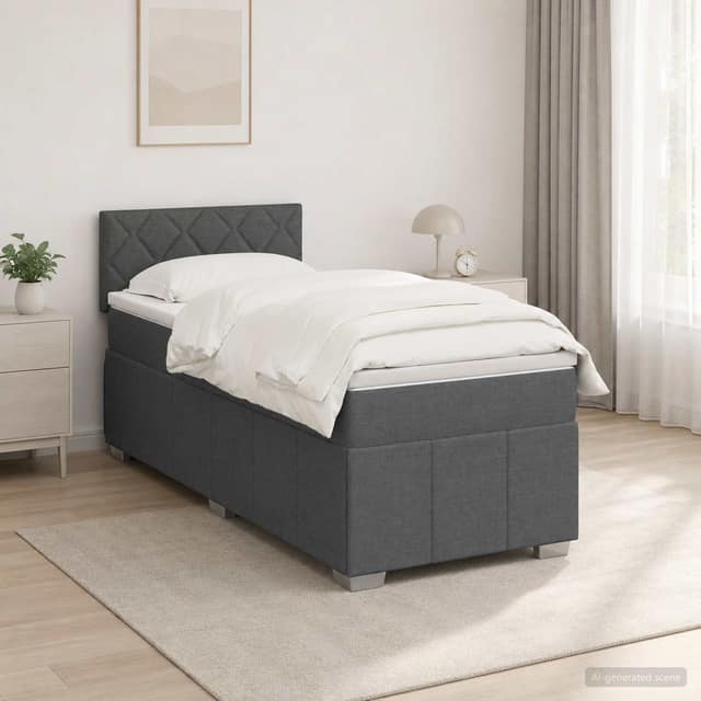 VidaXL Κρεβάτι box spring με στρώμα Σκούρο Γκρι 90 x 200 cm Ύφασμα