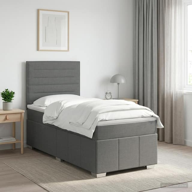 VidaXL Κρεβάτι box spring με στρώμα Σκούρο Γκρι 90 x 200 cm Ύφασμα