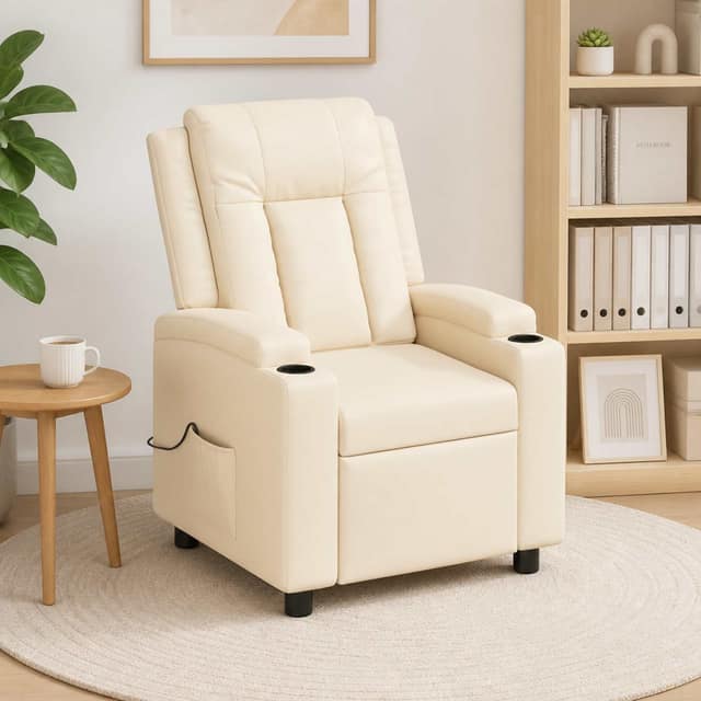 VidaXL Ανακλινόμενη Πολυθρόνα Μασάζ Κρεμ 75 x 95 x 100 cm Ύφασμα