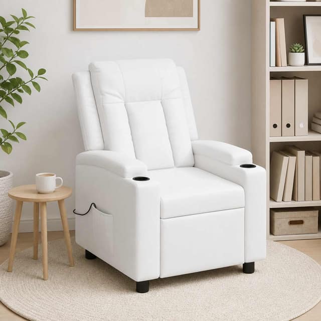 VidaXL Ανακλινόμενη Πολυθρόνα Μασάζ Λευκό 75 x 95 x 100 cm Ύφασμα