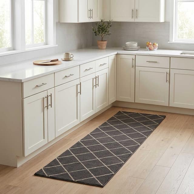 VidaXL Χαλί Κουζίνας Ανθρακί καρό 180 x 60 cm 100% Πολυαμίδιο Πλένεται