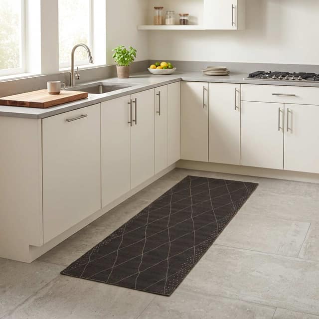 VidaXL Χαλί Κουζίνας ανθρακί καρό 180 x 60 cm 100% Πολυαμίδιο Πλένεται
