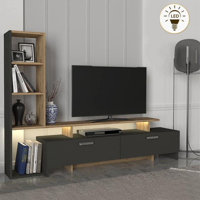 Σύνθεση τηλεόρασης Simal Megapap με LED χρώμα ανθρακί - sepet oak 168,2x31,3x120εκ.
