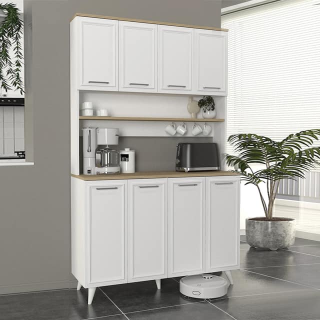 Έπιπλο κουζίνας Potter 4 Megapap χρώμα λευκό - rota oak 120x40x196,1εκ.