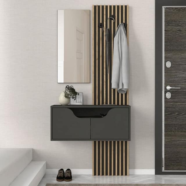 Έπιπλο εισόδου Naro Megapap χρώμα ανθρακί - sepet oak 90x35x204,2εκ.