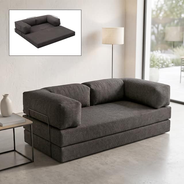 Καναπές - κρεβάτι Comfort Megapap τριθέσιος υφασμάτινος χρώμα ανθρακί 190x95x75εκ.