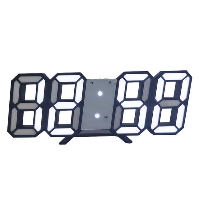 3D LED Διακοσμητικό Ρολόι Τοίχου / Επιτραπέζιο Ρολόι Μαύρη Βάση Λευκό Φως