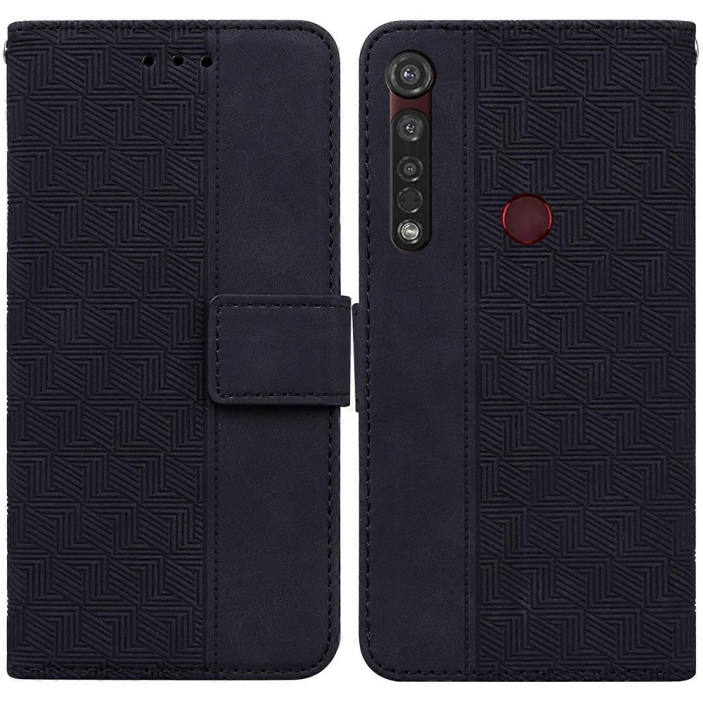 For Motorola Moto G8 Plus Geometric Embossed Leather Phone Case(Black)