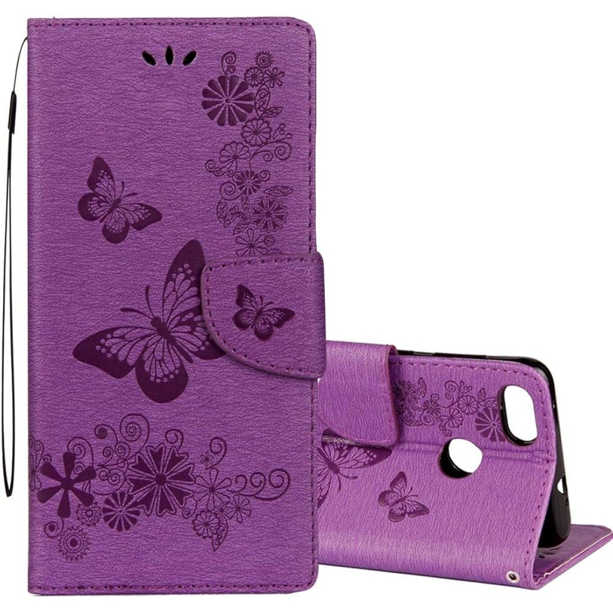 For Huawei P9 Lite Mini Vintage Embossed Floral Butterfly Pattern Horizontal Flip Leather Case with Card Slot & Holder & Wallet & Lanyard (Purple)