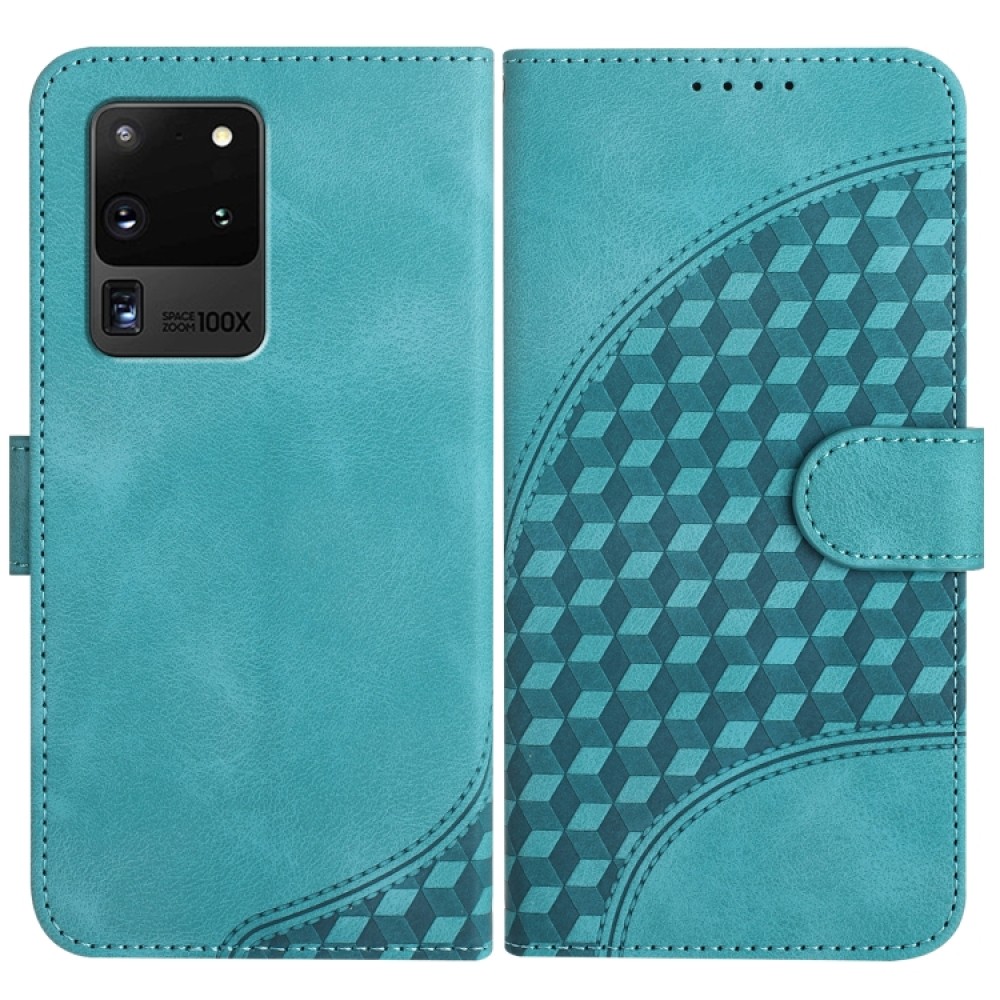 For Samsung Galaxy S20 Ultra 5G YX0060 Elephant Head Embossed Phone Leather Case with Lanyard(Light Blue)