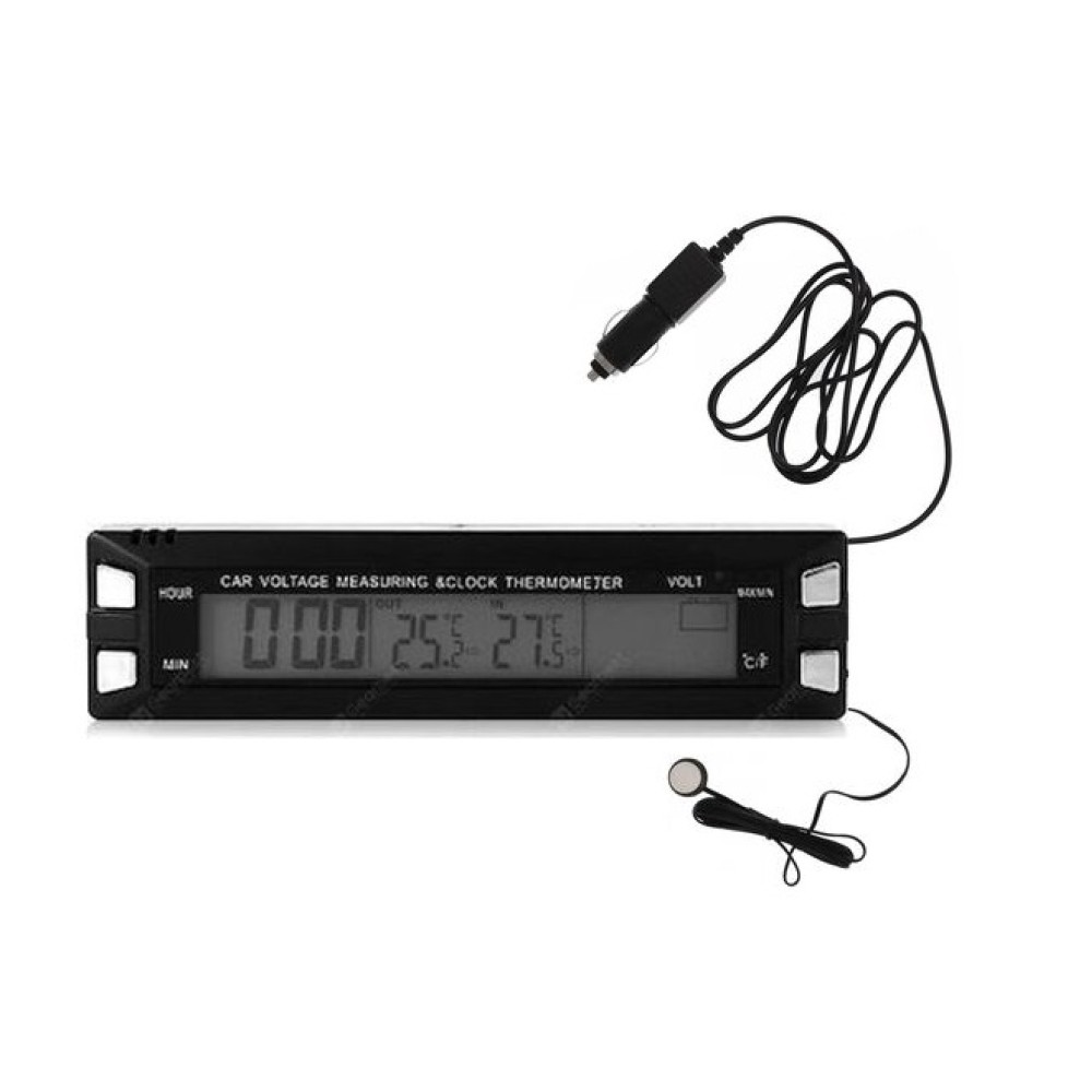 LED Ψηφιακό Βολτόμετρο/Ρολόι/Θερμόμετρο Αυτοκινήτου 12/24V με Αισθητήρα Θερμοκρασίας EC-30