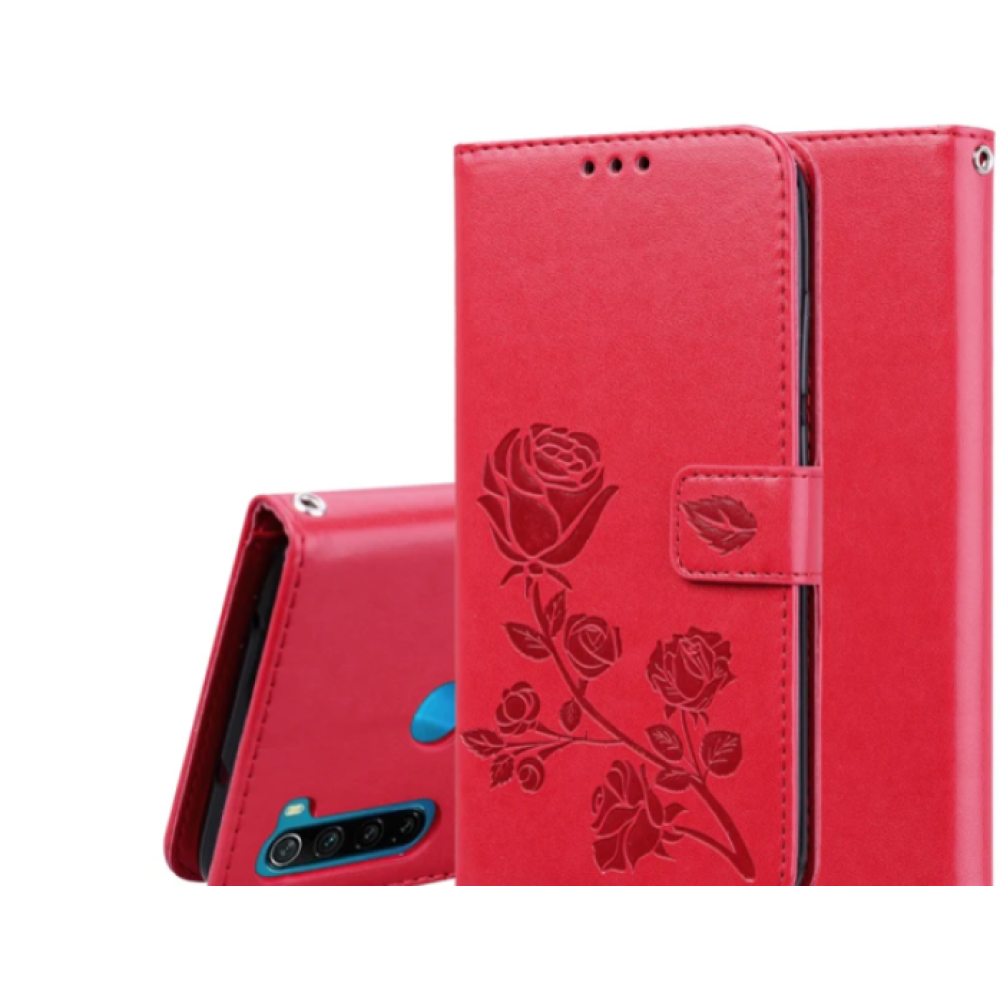 For Xiaomi Redmi Note 8 Rose Embossed Horizontal Flip PU Leather Case, with Holder & Card Slots & Wallet(Red)