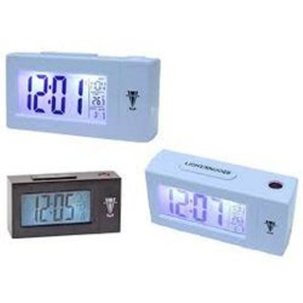 Επιτραπέζιο ξυπνητήρι – θερμόμετρο & ημερολόγιο με οθόνη LCD που φωτίζεται με ήχο & προβολή ώρας σε τοίχο - Μαύρο