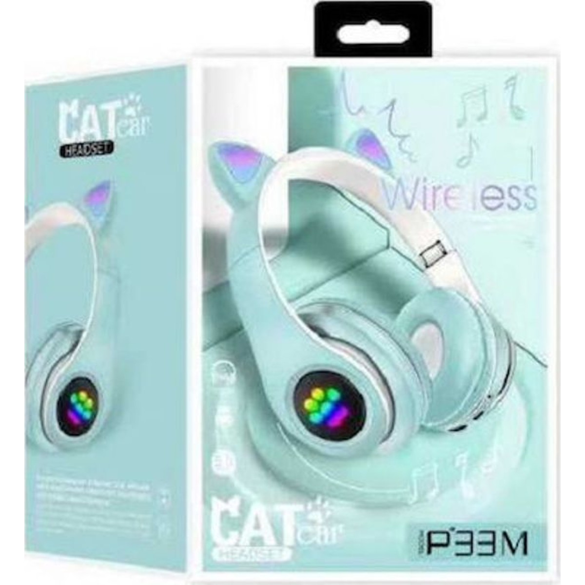 Επαναφορτιζόμενα ασύρματα ακουστικά για παιδιά με LED αυτιά γάτας γαλάζια