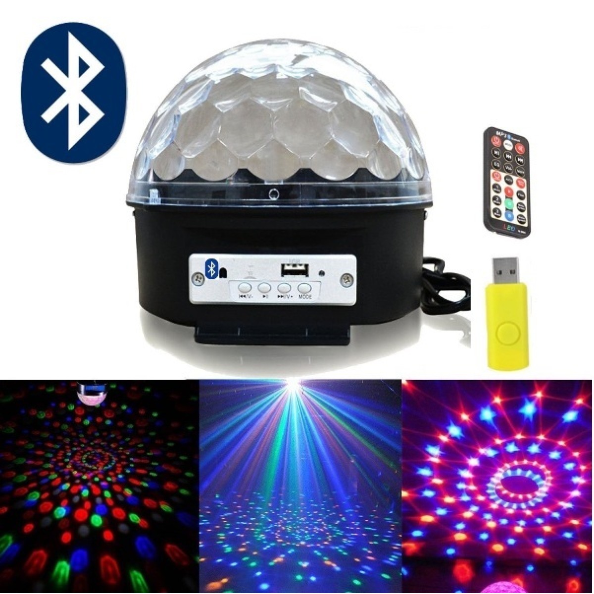 Bluetooth φωτορυθμικό LED φωτεινή μπάλα με USB Mp3 Player & τηλεχειρισμό + Δώρο στικάκι 0307