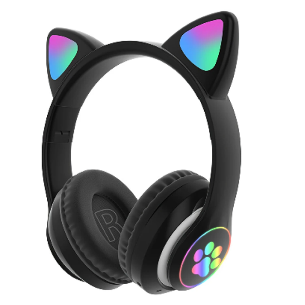 Μαύρα ασύρματα ακουστικά αυτιά γάτας Bluetooth με LED εναλλασσόμενο φωτισμό