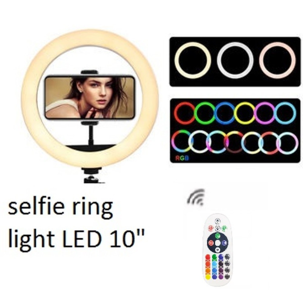 Φωτιστικό δαχτυλίδι LED RGB 26 cm με χειριστήριο και βάση κινητού