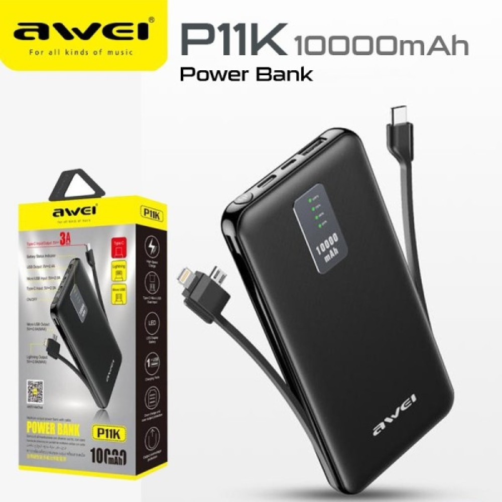 Φορητή μπαταρία 3 σε 1 10000mAh AWEI P11K