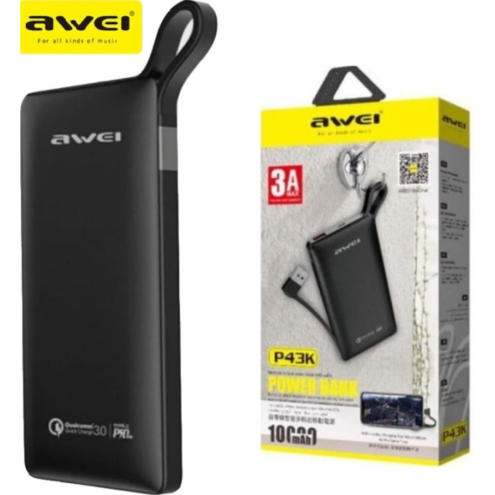 Φορητή εξωτερική μπαταρία Power bank 10000 mAh AWEI P43K AWEI