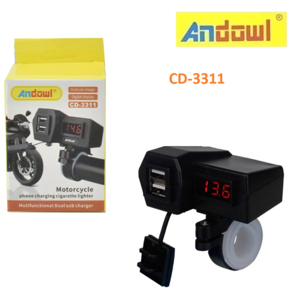 Φορτιστής για τιμόνι μοτοσυκλέτας 2 USB μαύρος CD-3311 ANDOWL