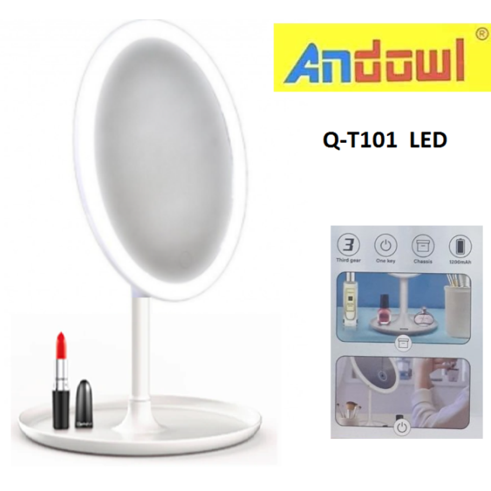 Επαναφορτιζόμενος οβάλ LED καθρέφτης μακιγιάζ λευκός Q-T101 ANDOWL