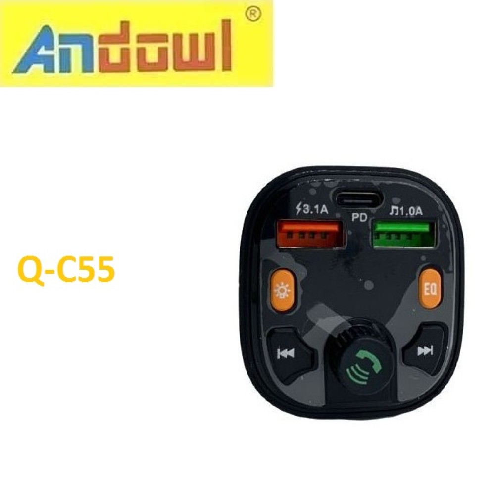 Ασύρματος πομπός FM φορτιστής για τον αναπτήρα αυτοκινήτου μαύρος Q-C55 ANDOWL