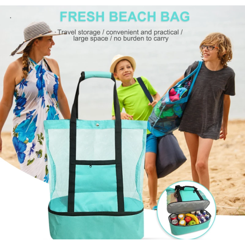 Τσάντα τροφίμων εκδρομής με ισοθερμική θήκη mesh beach tote bag