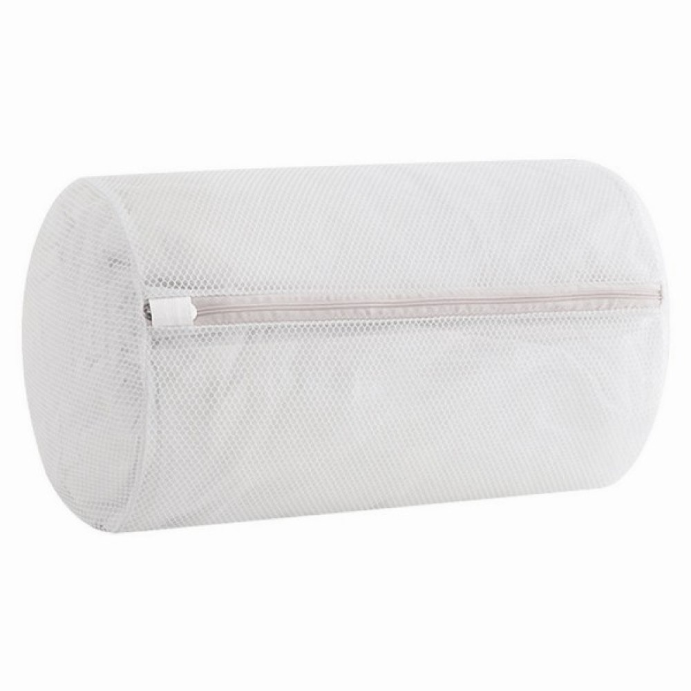Διχτυωτή προστατευτική τσάντα πλύσης ρούχων στρογγυλή λευκή 33x22cm