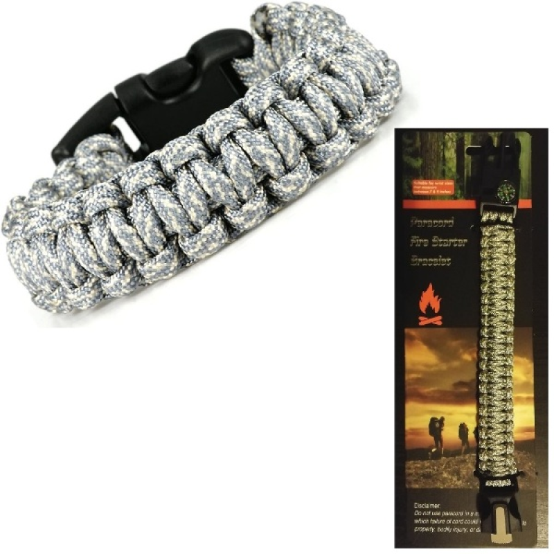 Paracord βραχιόλι επιβίωσης γκρι-άσπρο OEM