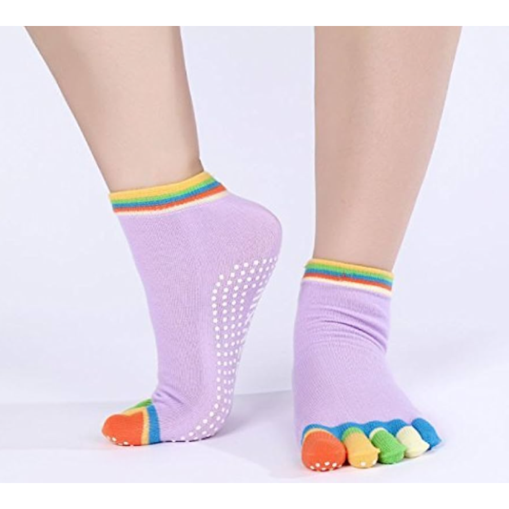 Αντιολισθητικές κάλτσες γιόγκα με σχηματισμένα δάχτυλα απαλό μωβ