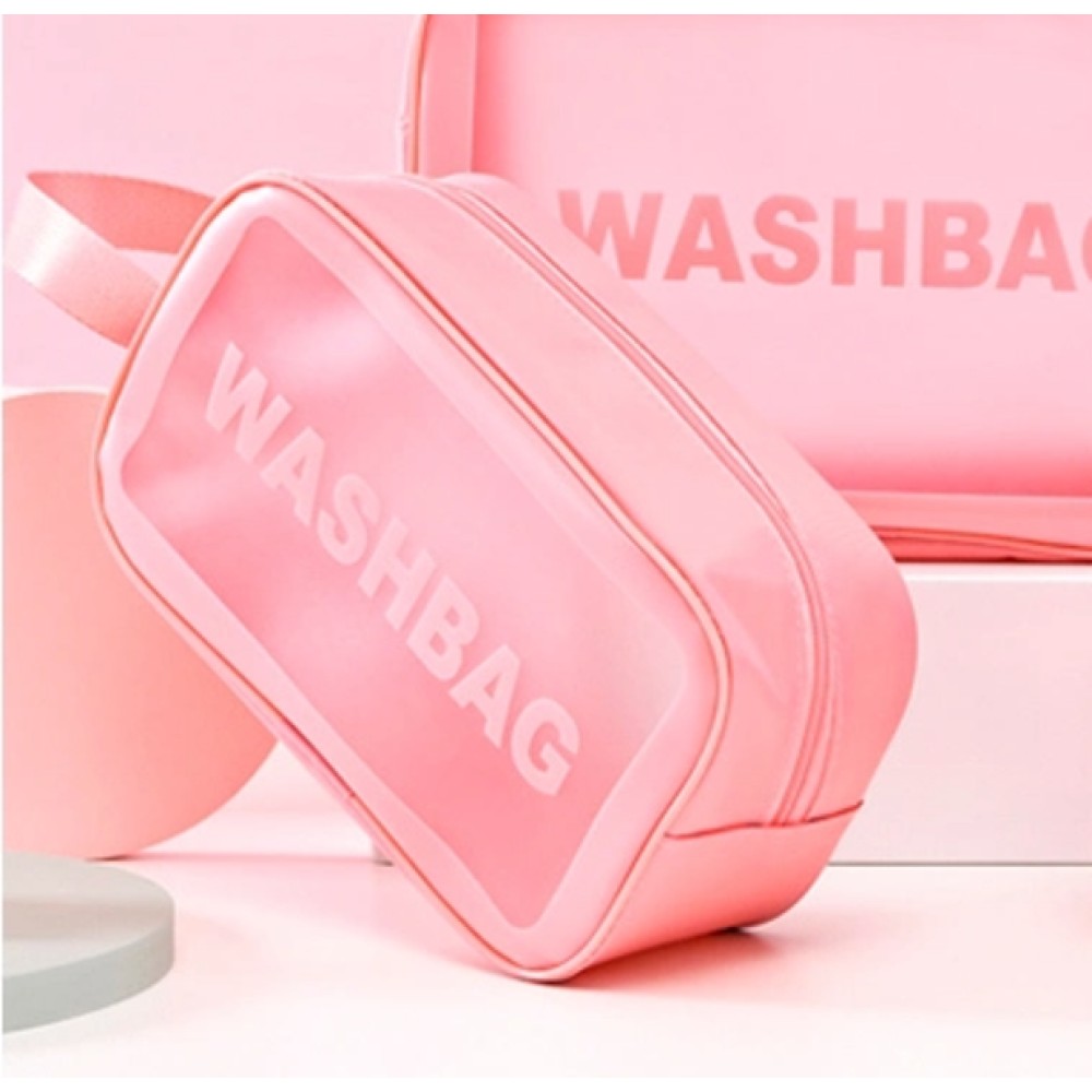 Διάφανη ροζ τσάντα καλλυντικών