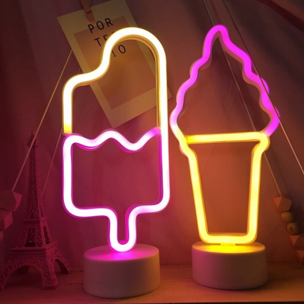Επιτραπέζιο φωτιστικό LED παγωτό ξυλάκι ροζ-κίτρινο