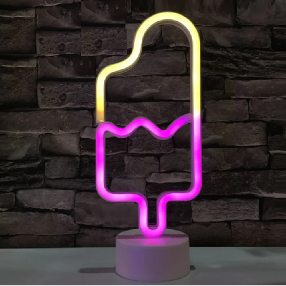 Επιτραπέζιο φωτιστικό LED παγωτό ξυλάκι ροζ-κίτρινο