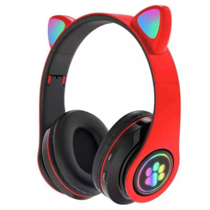 Κόκκινα ασύρματα ακουστικά αυτιά γάτας Bluetooth με LED εναλλασσόμενο φωτισμό CXT-B39M