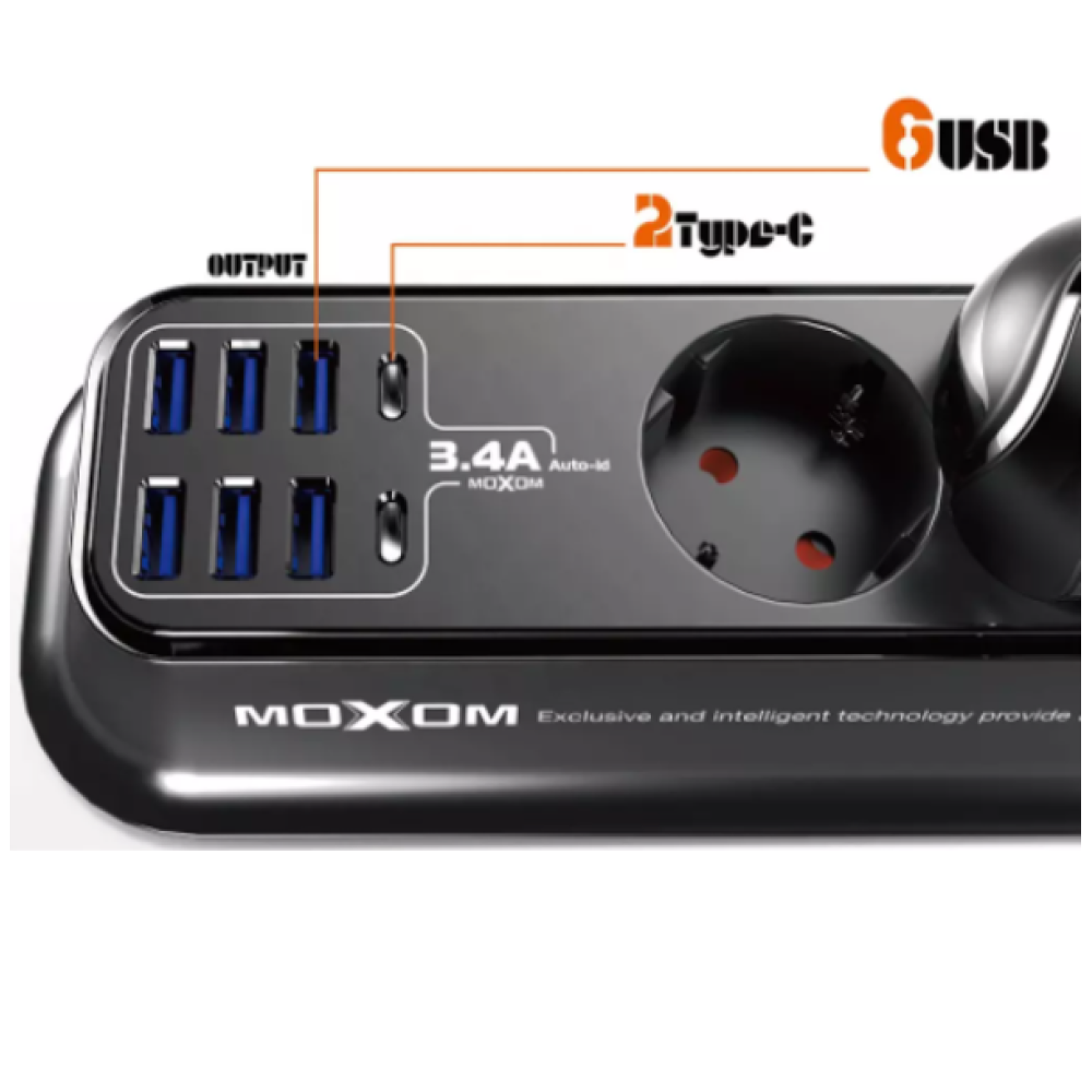 Πολύπριζο με θύρες USB και Type-C MX-ST05 MOXOM