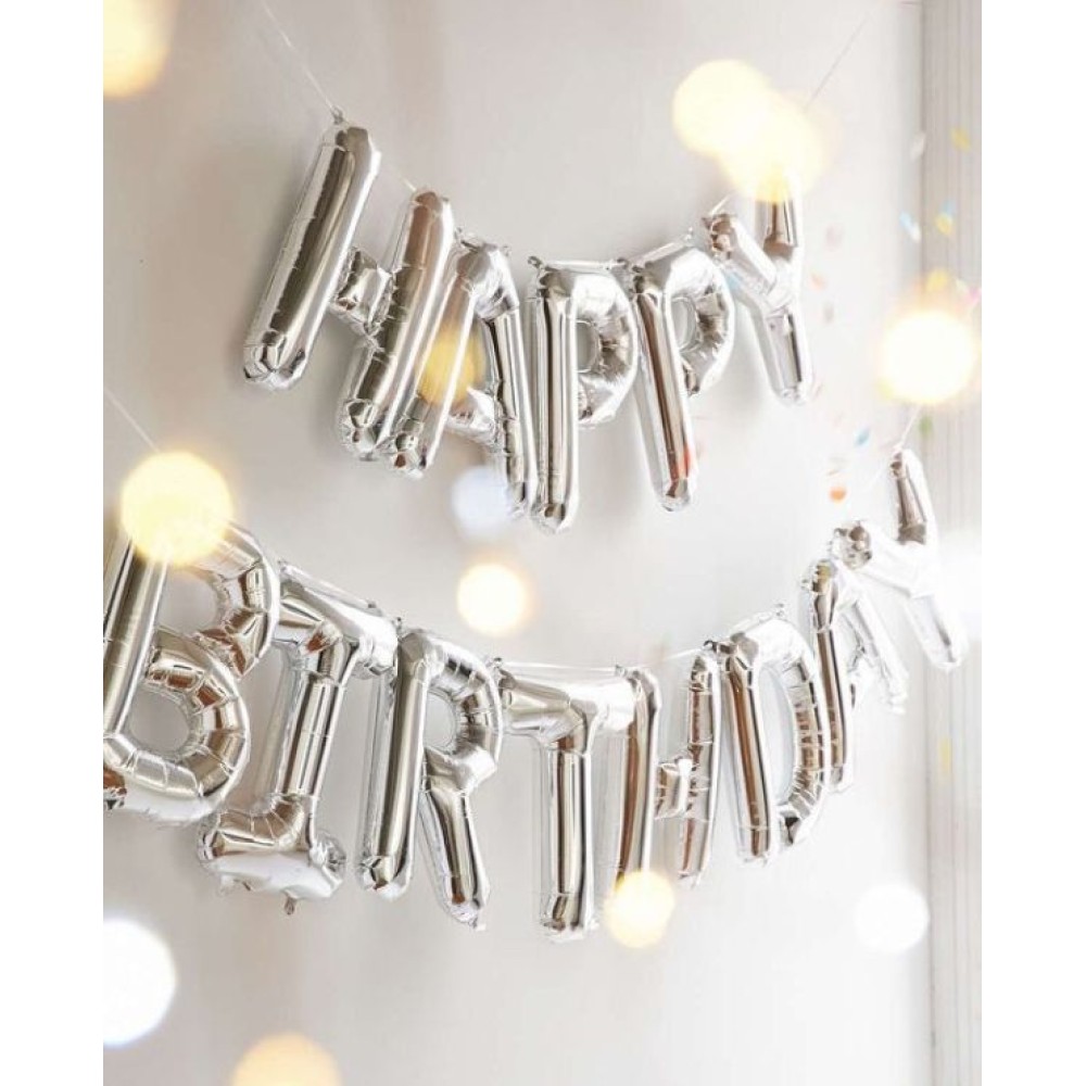 Μπαλόνια γενεθλίων Happy birthday ασημί