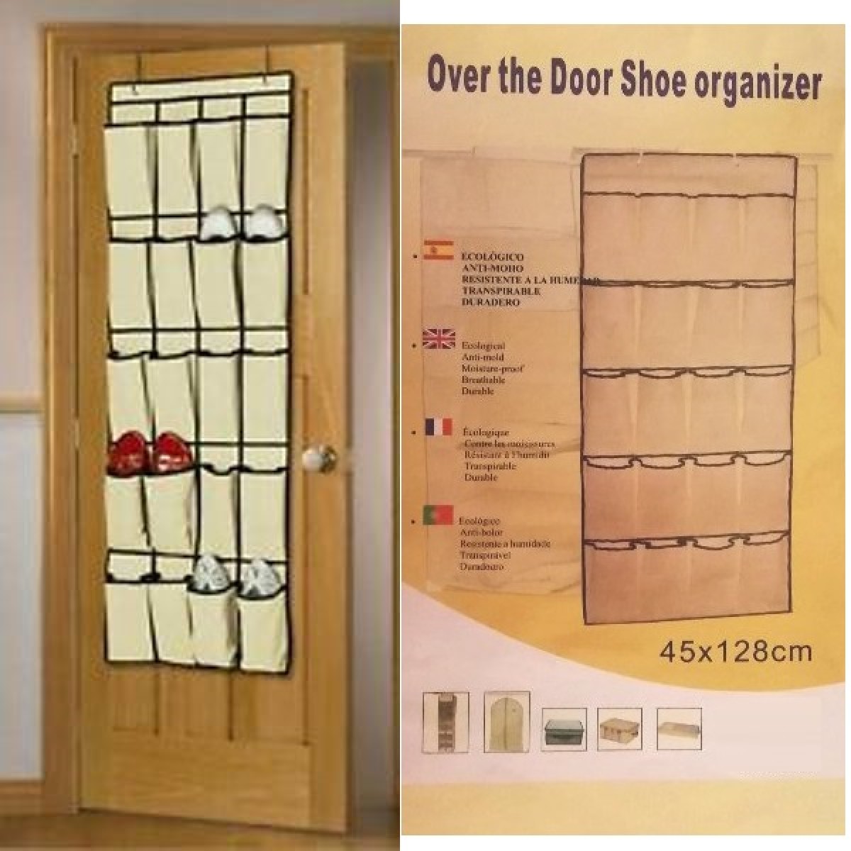 Κρεμαστός οργανωτής παπουτσιών 45x128cm μπεζ 10015