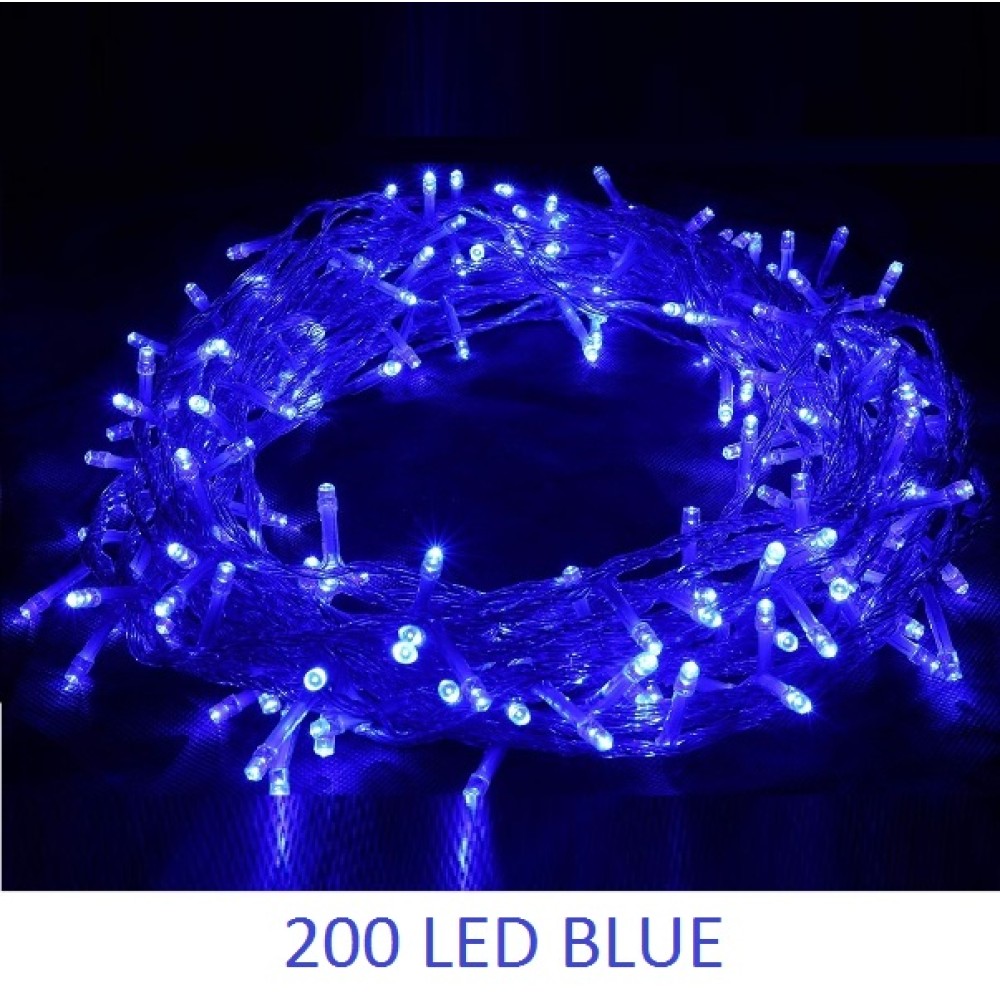 200 Χριστουγεννιάτικα φωτάκια LED σε διάφανο καλώδιο μπλε 17271-34 OEM