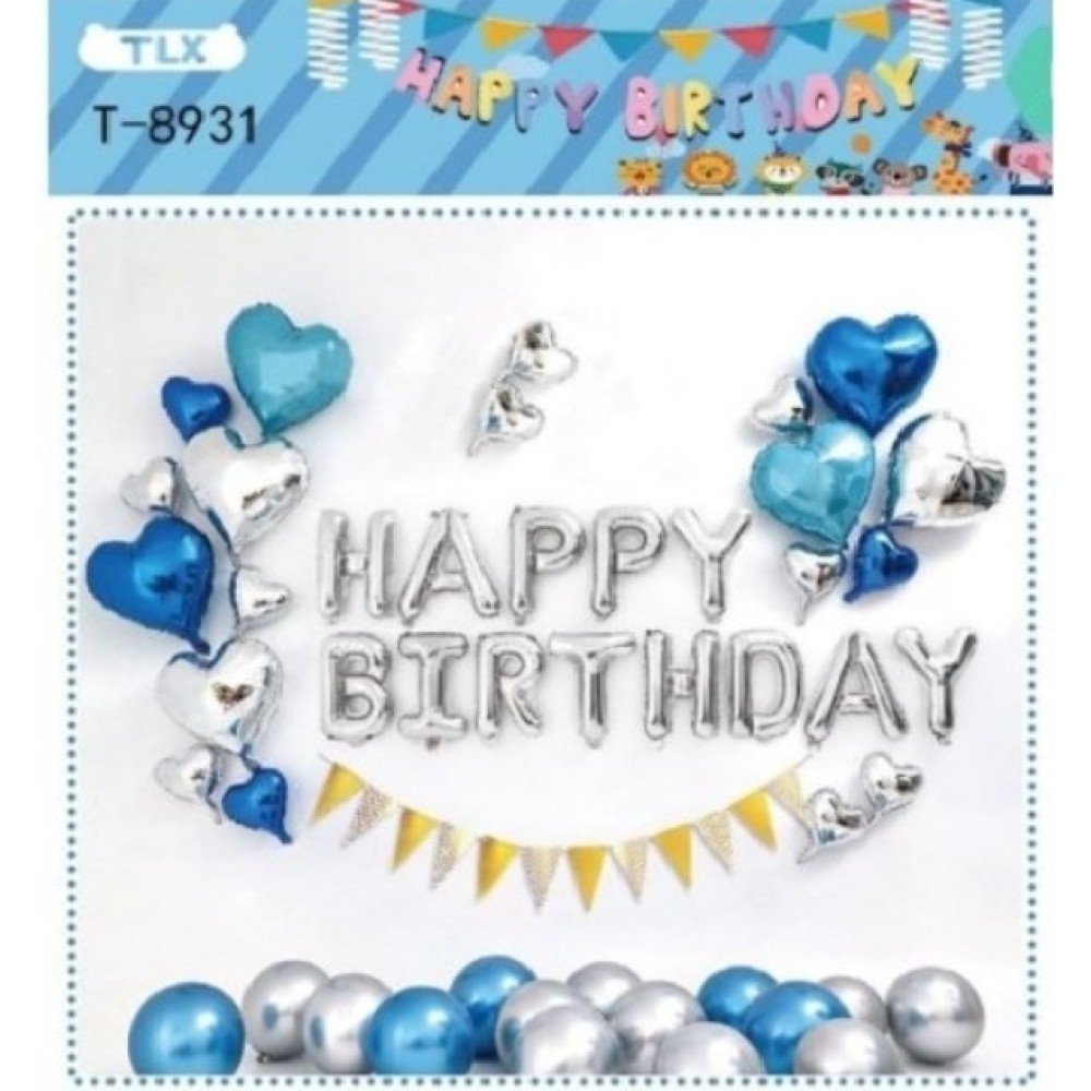 Σετ μπαλόνια γενεθλίων μπλε-ασημί T-8931 TLX