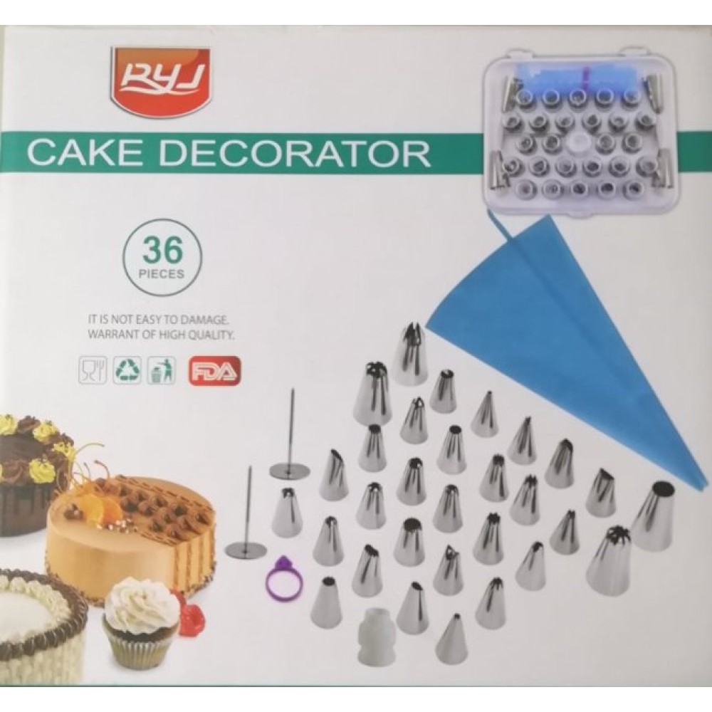 Σετ διακόσμησης τούρτας με κορνέ και σακούλα ζαχαροπλαστικής 36 τεμάχια 57280 YR1824-14 OEM