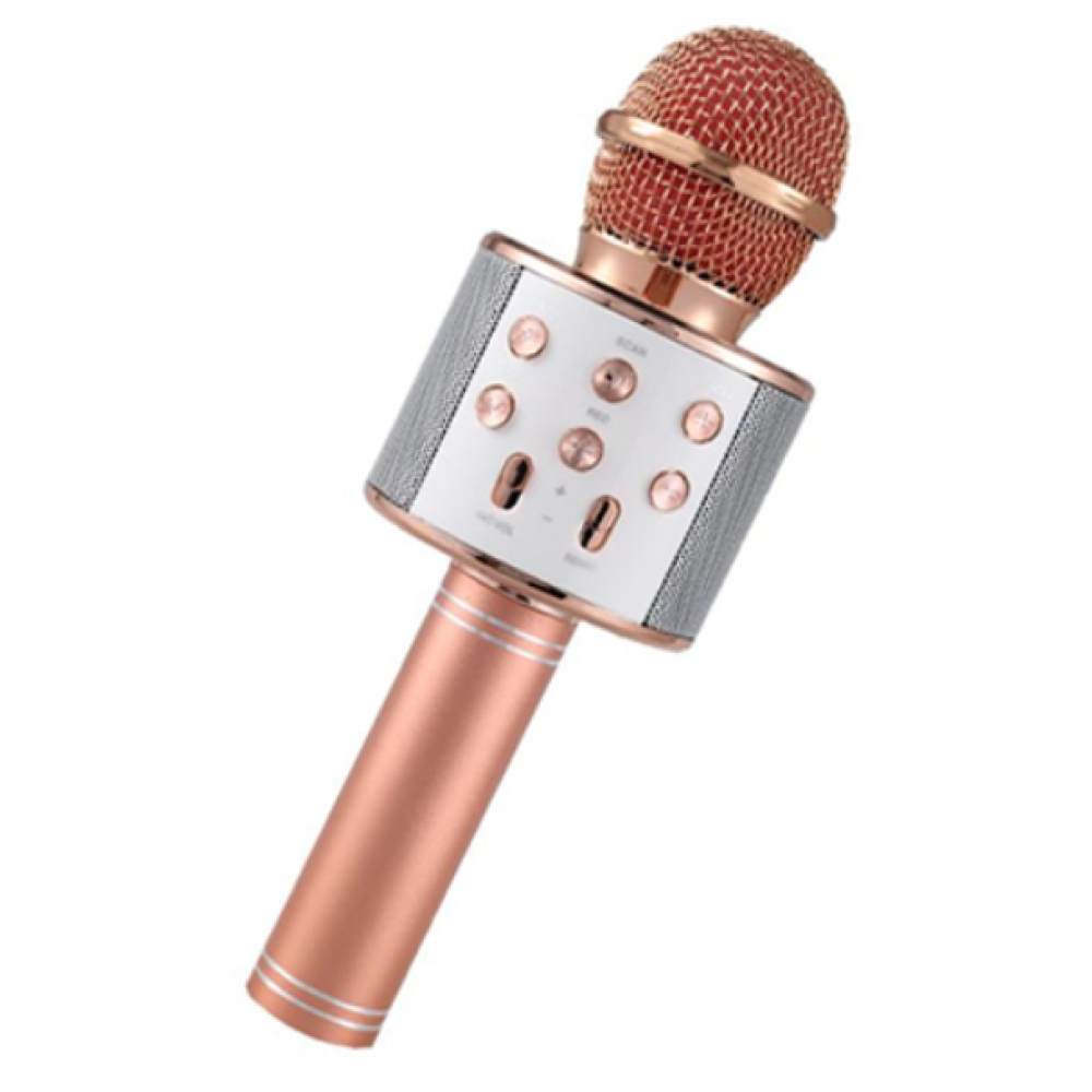 Ασύρματο bluetooth μικρόφωνο με ενσωματωμένο ηχείο και καραόκε ροζ/χρυσό WS-858