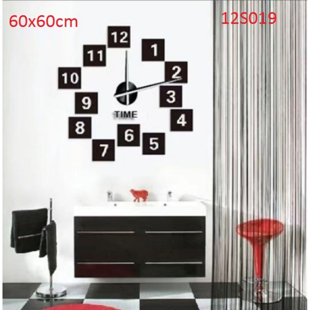 Ρολόι τοίχου με αυτοκόλλητα ψηφία 3D μαύρο 60x60cm 12S019