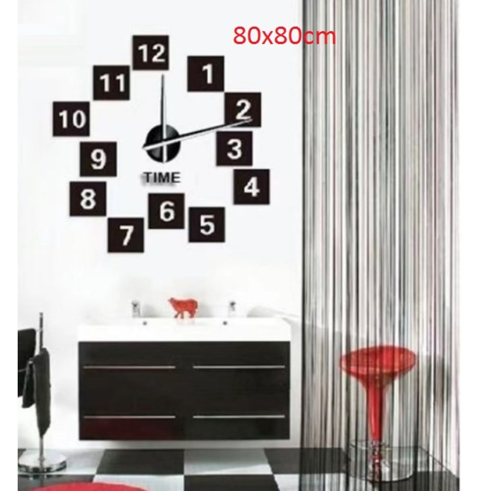 Ρολόι τοίχου με αυτοκόλλητα ψηφία 3D μαύρο 80x80cm 12S019