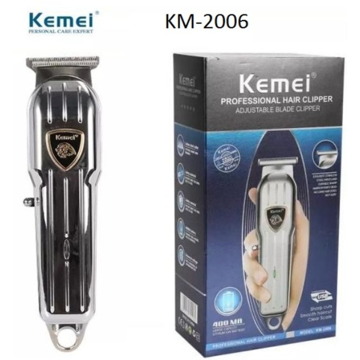 Επαναφορτιζόμενη μεταλλική κουρευτική μηχανή USB KM-2006 Kemei