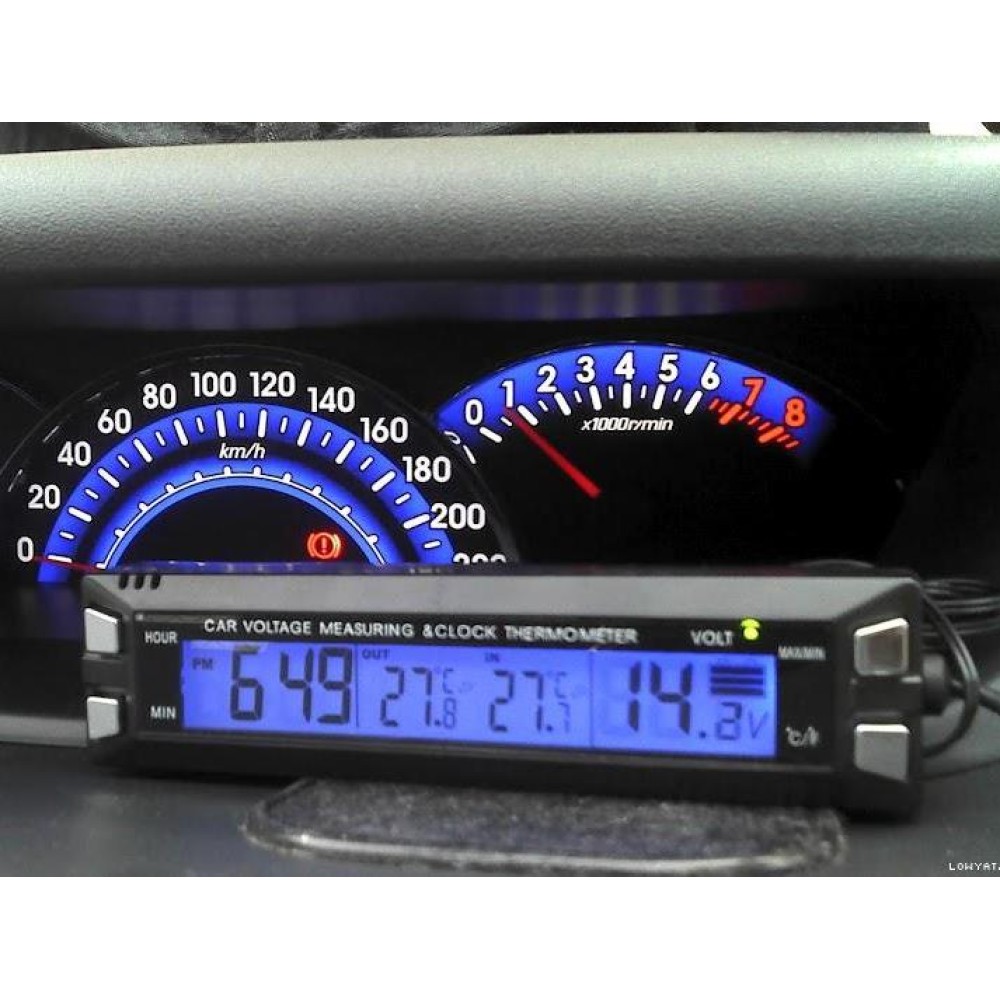 Ψηφιακό ρολόι, θερμόμετρο ΙΝ/OUT και βολτόμετρο αυτοκινήτου 0310 OEM